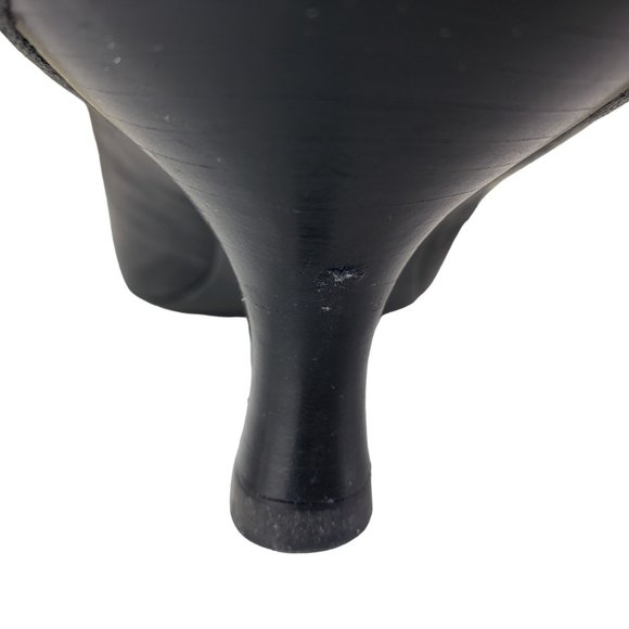 Franco Sarto Black Leather Open Toe Pump Kitten Heels with Bow 9M - Picture 9 of 10